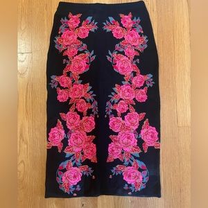 Anthropologie Metallic Rose Knit Pencil Skirt